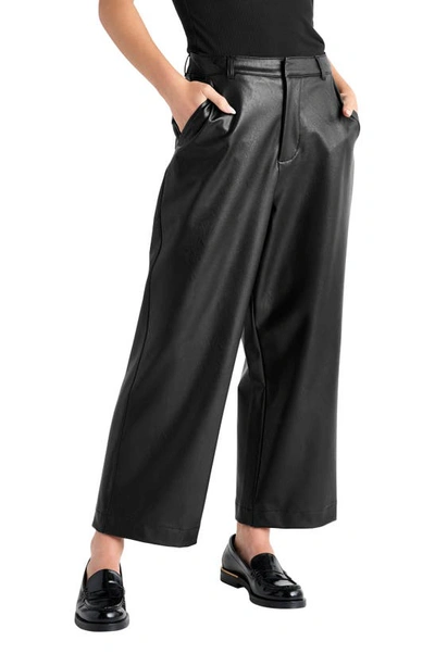Splendid High Waist Crop Wide Leg Faux Leather Trousers In Black