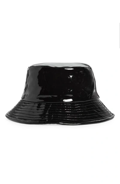 Open Edit Shine Faux Leather Bucket Hat In Black