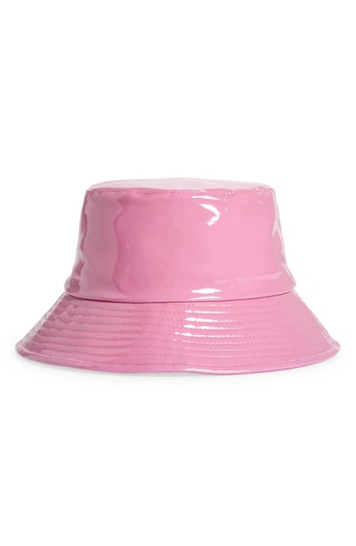 Open Edit Shine Faux Leather Bucket Hat In Pink Bodacious