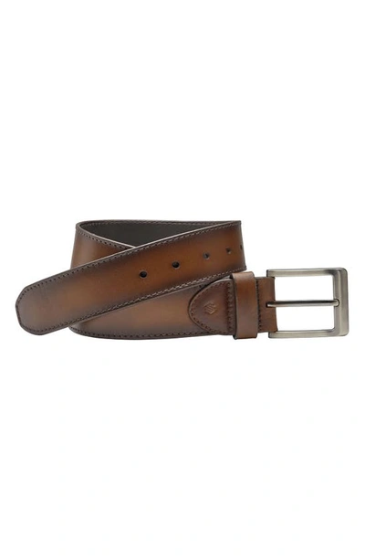 Johnston & Murphy Burnished Edge Leather Belt In Brown