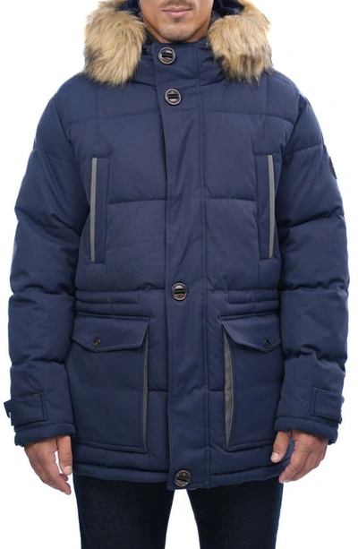 Rainforest Summit Water Resistant Hooded Quilted Parka With Faux Fur Trim In Mood Indigo