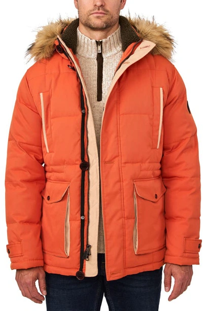 Rainforest Summit Water Resistant Hooded Quilted Parka With Faux Fur Trim In Spicy Orange