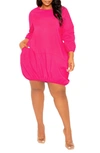 Buxom Couture Bubble Hem Cotton Blend Poplin Dress In Pink