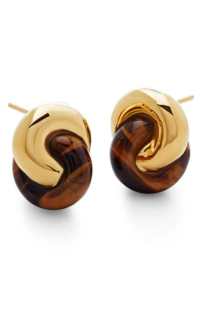 Monica Vinader X Kate Young Tiger's Eye Link Stud Earrings In 18k Gold Vermeil