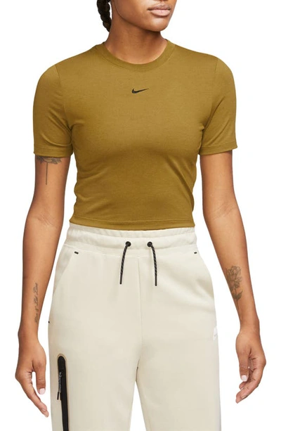 Nike Sportswear Essential Slim Crop Top In Bronzine/ Black