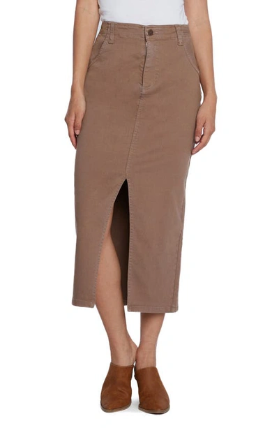 Wash Lab Denim Daily Slit Denim Midi Skirt In Khaki