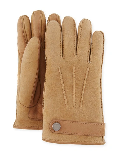 Brunello Cucinelli Men's Shearling-lined Suede Gloves In Camel