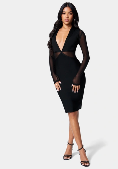 Bebe Bandage And Mesh Illusion Dress In Jet Black ModeSens