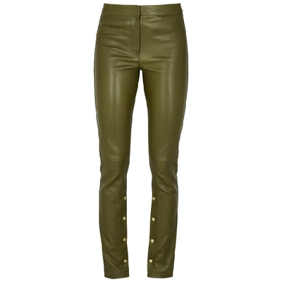 Loewe Olive Skinny Leather Trousers In Green