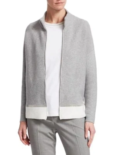Fabiana Filippi Contrast Hem Wool Silk Cashmere Cardigan In Medium Grey