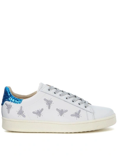 Moa Master Of Arts Moa White Leather Sneaker With Embroidered Inserts And Sequins In Multicolor