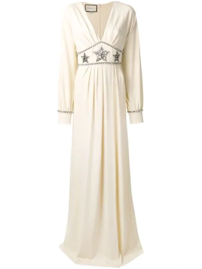 Gucci Crystal-embellished Wrap-effect Georgette Gown In Neutrals