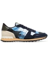 Valentino Garavani Rockrunner Camouflage Low-top Leather Trainers In Blue