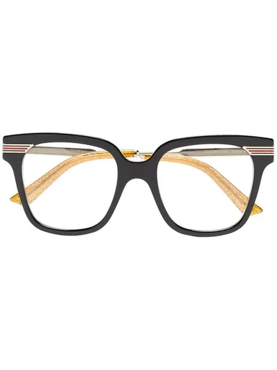 Gucci Web Detail Square-frame Glasses In Black