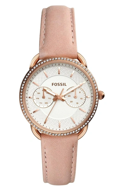 Fossil Tailor Multifunction Watch, 35mm In Beige/ Silver/ Rose Gold
