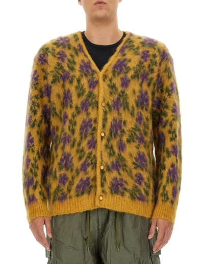 Needles Floral-jacquard Mohair-blend Cardigan In Purple