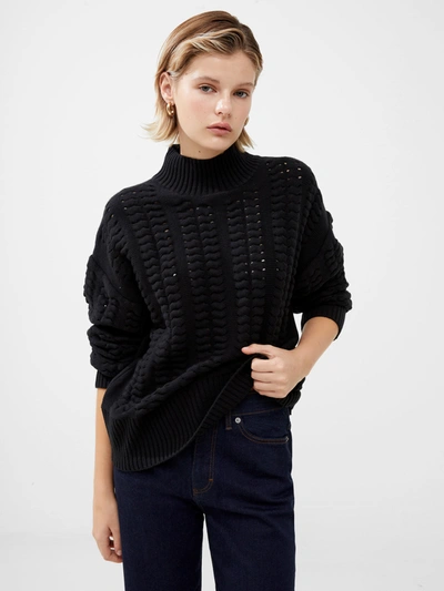 French Connection Jolee High Neck Cable Knit Jumper Blackout