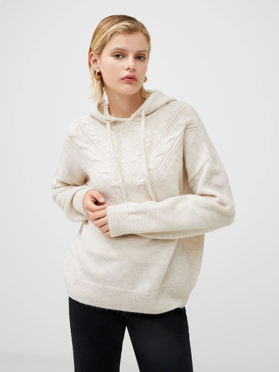 French Connection Cable Knit Chevron Hoodie Oatmeal Mel In Neutral