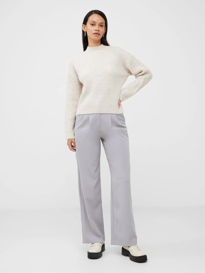 French Connection Cable Knit Arm High Neck Jumper Oatmeal Mel In White