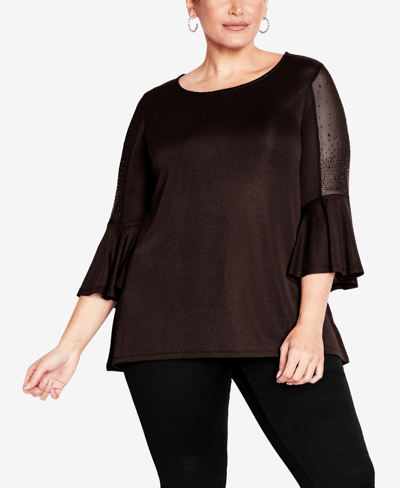 Avenue Plus Size Take Me Out Flare Sleeve Top In Bronze