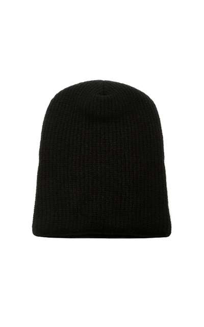 The Elder Statesman Kisser Ribbed Cashmere Beanie In Black