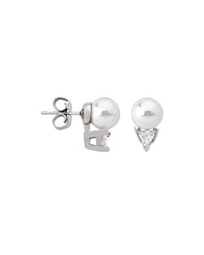 Majorica Sterling Silver Triangle Cubic Zirconia & Imitation Pearl Stud Earrings In White