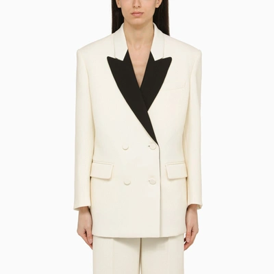 Valentino Wool Blend Double Crepe Tuxedo Jacket In White