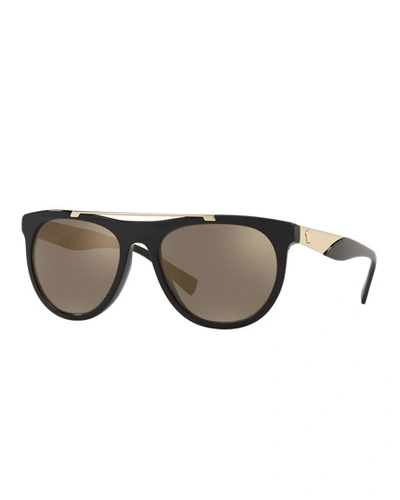 Versace Men's Square Acetate Contrast-temple Sunglasses In Black