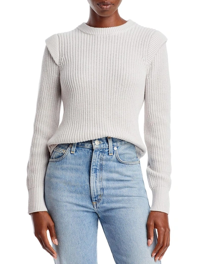 Aqua Womens Knit Ribbed Crewneck Sweater In Silver