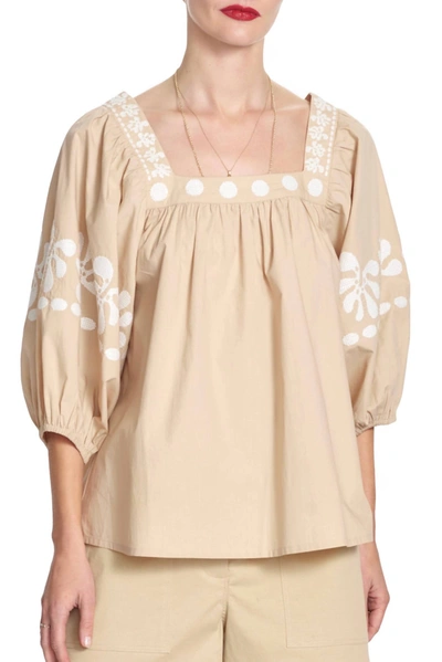 Corey Lynn Calter Winnie Top - Presses Flower In Tan In Multi
