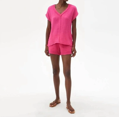Michael Stars Peggy Cotton Gauze Pull On Lined Shorts In Azalea Hot Pink In Multi