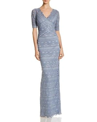 Adrianna Papell Lace Stripe Gown In Dusty Blue