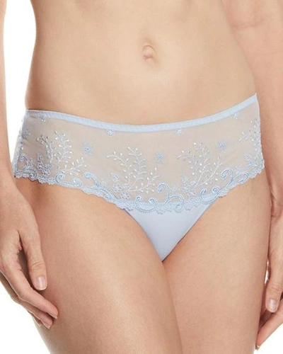 Simone Perele Delice Floral-embroidered Boyshorts, Powder Blue