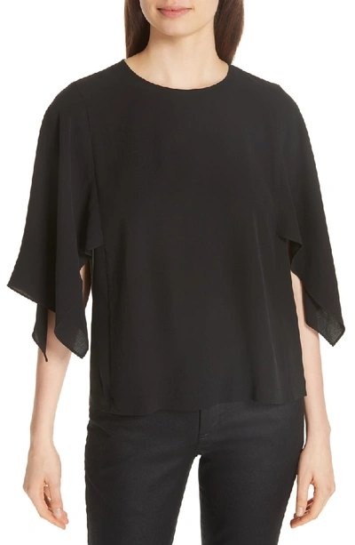 Eileen Fisher Cape-sleeve Silk Top, Plus Size In Black