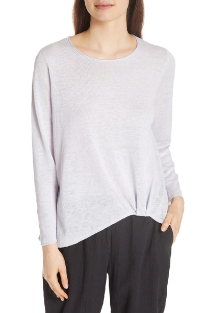 Eileen Fisher Jewel-neck Front-twist Organic Linen Sweater In Wisteria