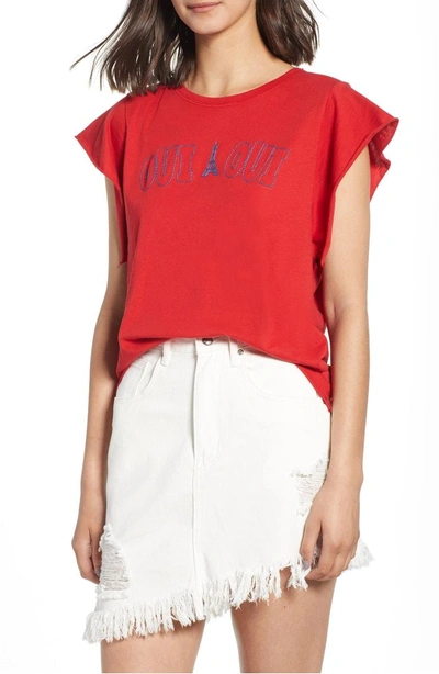 Project Social T Oui Oui Embroidered Tee In Parisian Red