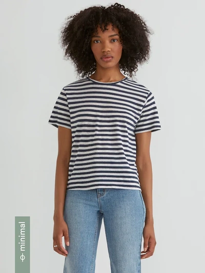 Frank + Oak Striped Linen Boy T-shirt In Navy Blazer