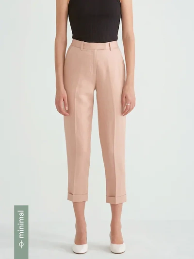 Frank + Oak Big Cuff Linen Blend Trouser In Light Peach Pink