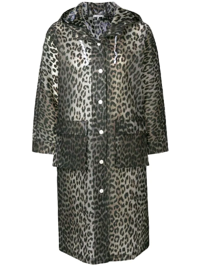 Ganni Leopard-print Matte-pu Coat In White