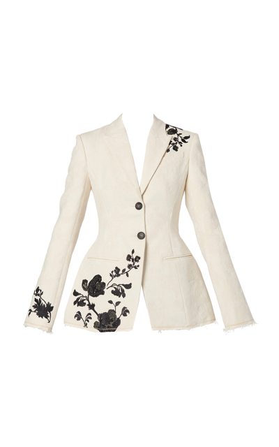 Erdem Embroidered Cotton Jacquard Blazer In Neutrals