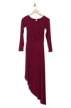 Go Couture Long Sleeve High-low Dress In Burgundy