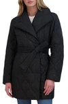 Tahari Janelle Quilted Wrap Coat In Black