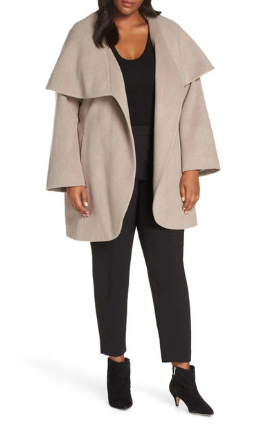 Tahari Marla Cutaway Wrap Coat With Oversize Collar In Brown Sugar