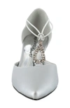 Easy Street Moonlight Embellished T-strap Pump In Silver Satin