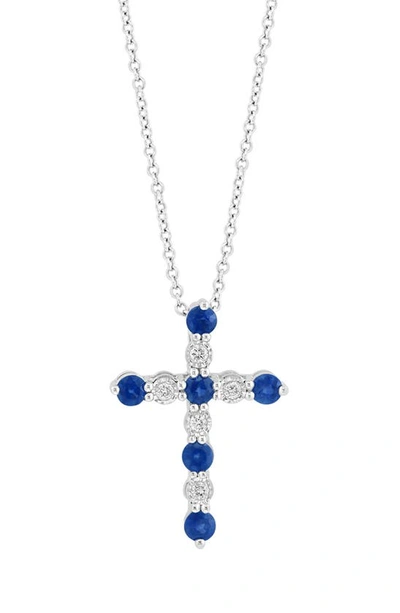 Effy Sterling Silver Sapphire & Diamond Cross Pendant Necklace In Blue