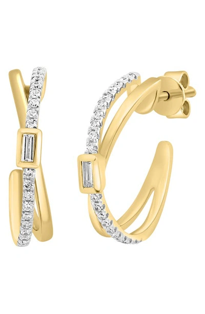 Effy 14k Gold Diamond Crossover Hoop Earrings In Yellow