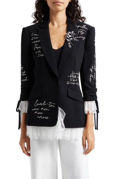 Cinq À Sept Roxie Mon Amour Embroidery Blazer In Blackgilver