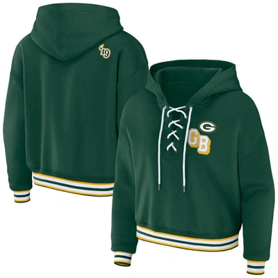 Wear By Erin Andrews Green Green Bay Packers Lace-up Pullover Hoodie