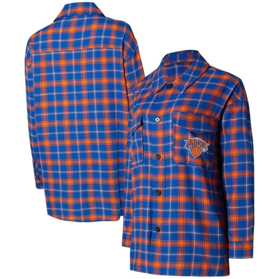 College Concepts Blue/orange New York Knicks Boyfriend Button-up Nightshirt