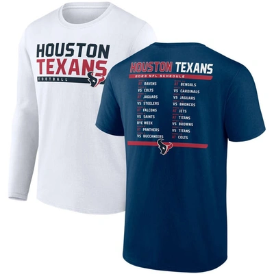 Fanatics Branded Navy/white Houston Texans Two-pack 2023 Schedule T-shirt Combo Set In Navy,white